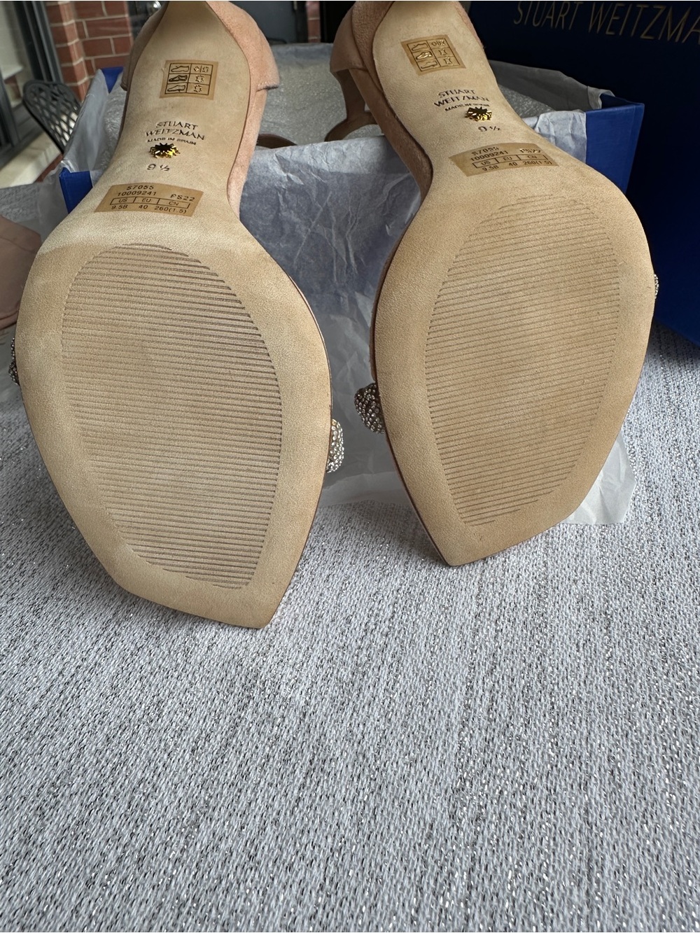 Stuart Weitzman Nude Beaded Ankle-Strap Heels - Picture 5 of 14